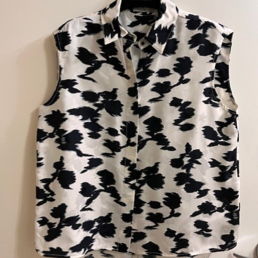 Balenciaga silk sleeveless tuxedo blouse, new without tags, marble, small